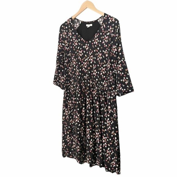 Garnet Hill Boho Dress Midi Flowy Black Multi Painterly Polka Dots Womens Size 6 - Picture 9 of 15